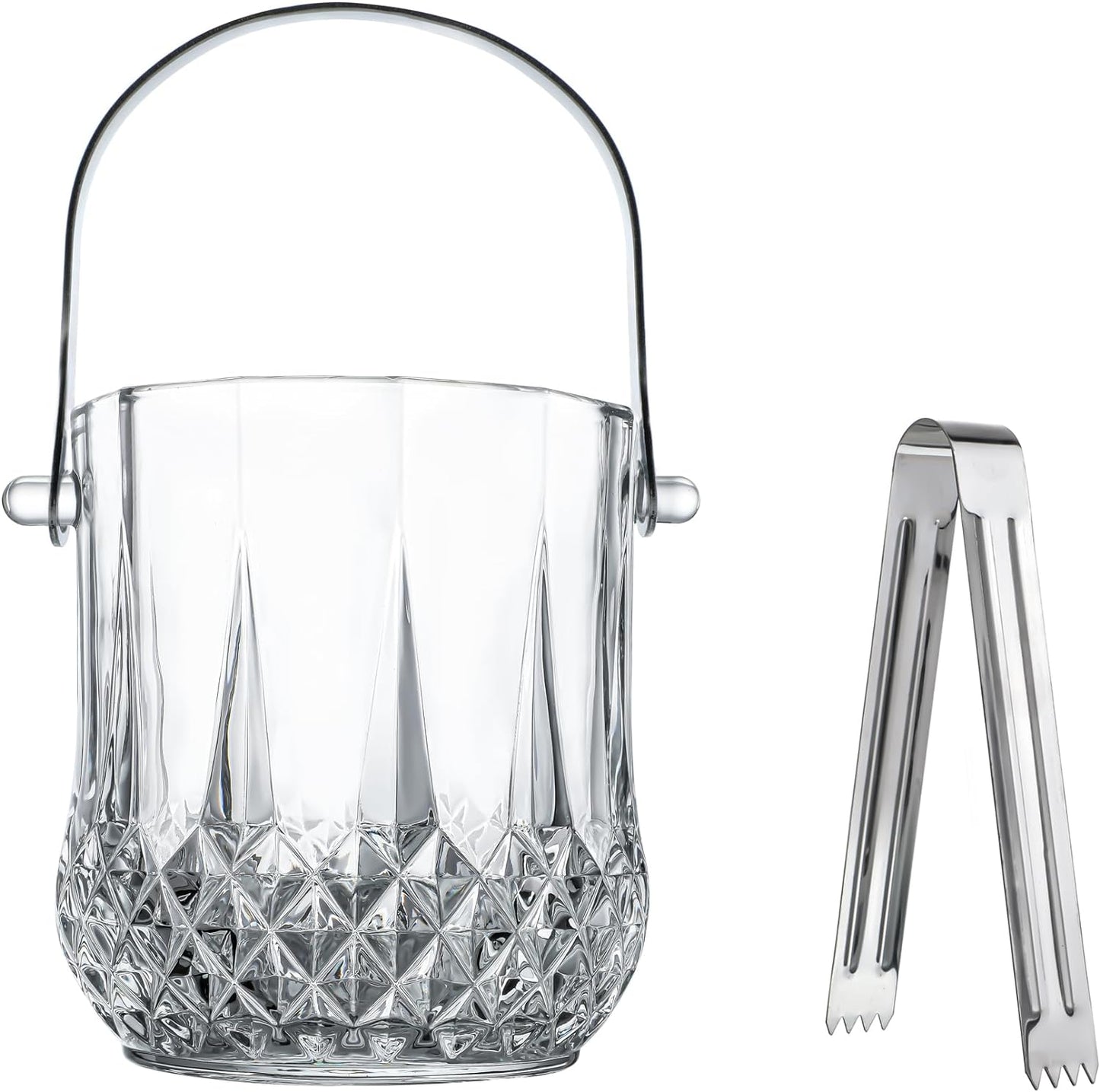 Glass Ice Bucket with Handle and Ice Tong Holds 37oz of Ice Clear Crystal Ice Buckets for Cocktail Bar Wine Home Bar Accessories Parties Clear Champagne Bucket