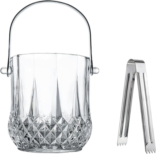 Glass Ice Bucket with Handle and Ice Tong Holds 37oz of Ice Clear Crystal Ice Buckets for Cocktail Bar Wine Home Bar Accessories Parties Clear Champagne Bucket