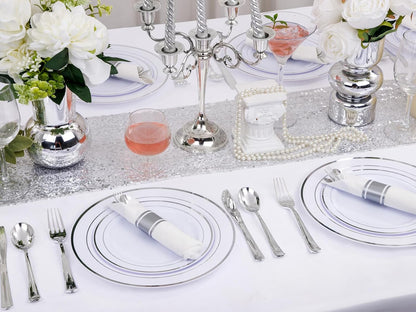 Supernal 240 Silver Plastic Silverware Set - 60 Sets Pre Rolled Napkins with Cutlery - Mirror Polished Real Look Disposable Silver Utensils- Elegant Heavy Duty Flatware for Weddings & Catering