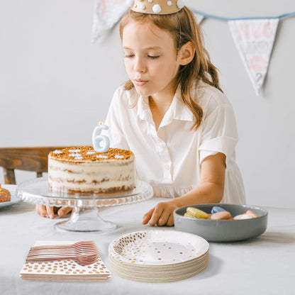 White and Gold Paper Plates Napkins Party Supplies,Disposable Gold Dot Paper Dessert Plates,105 PCS Birthday Plates and Napkins Party Supplies for Wedding(Serves 35 Guests 7")