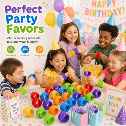 24 Pcs Fidget Toys for Kids Bulk: Sensory Silicone Slap Bracelets, Quiet Travel Toys for Car Rides & Airplanes, Classroom Rewards, Summer Camp Prizes, Party Favors & Goodie Bag Stuffers