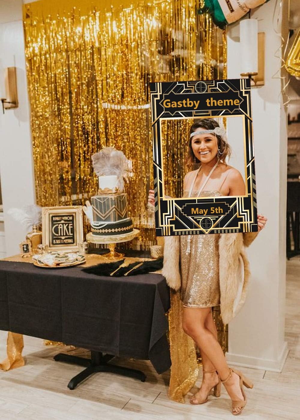 JeVenis Art Deco Party Photo Booth Prop Frame 1920s Gatsby Photo Frame Roaring 20's Photo Selfie Frame for Gatsby Wedding Vintage Birthday Party Supplies