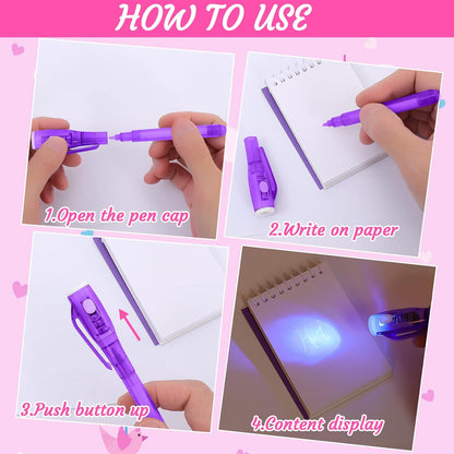 12 PCS Invisible Ink Pen and Mini Notebook,Spy Pen with UV Light for Kids,Disappearing Ink Pens for Writing Secret Message,Magic Marker for Birthday Party Favors,Halloween,Christmas