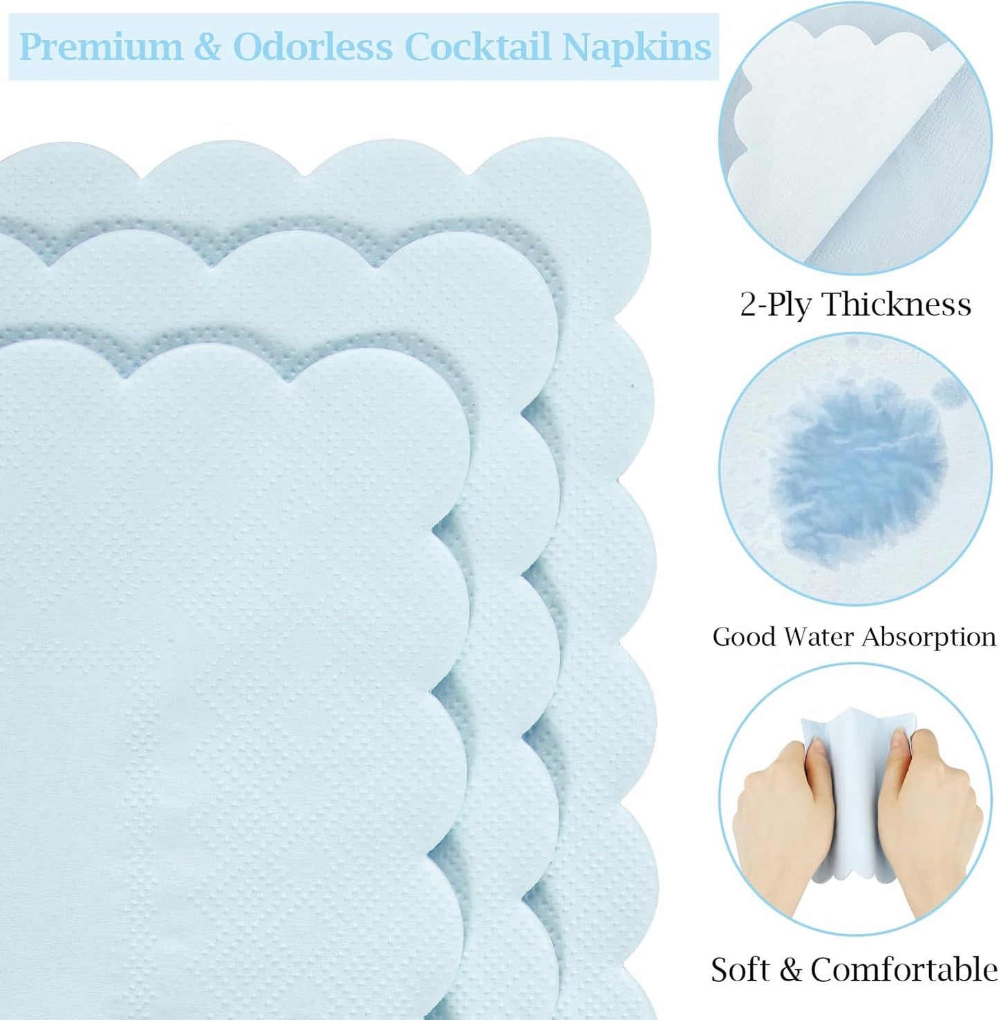 100 Pcs Cocktail Napkins, 2-Ply 5 x 5 Inches Disposable Scalloped Napkins, Thick Premium Dessert Napkins for Party, Wedding, Dinner, Birthday, Anniversary, Festival (Sage Green)