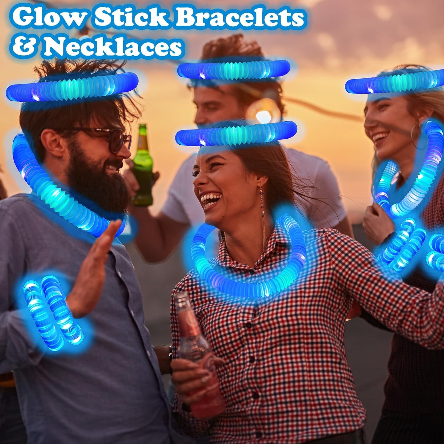 Orange Glow Sticks Party Favors Supplies for Kids 24 PCS,4th of July LED Light up Pop Tubes for Toddlers,Neon Necklaces Bracelets Accessories,Birthday Dance Party 250th Anniversary Camping Toys Gifts