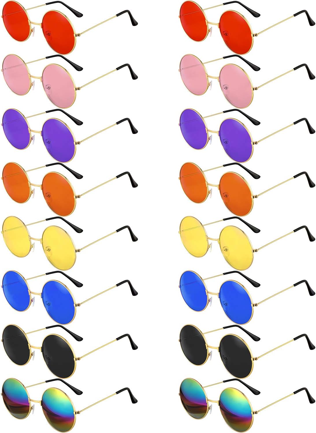 16 Pairs 60s 70s Hippie Circle Glasses Colorful Glasses for Women Men Costume Party Favor(Rainbow Color Set)