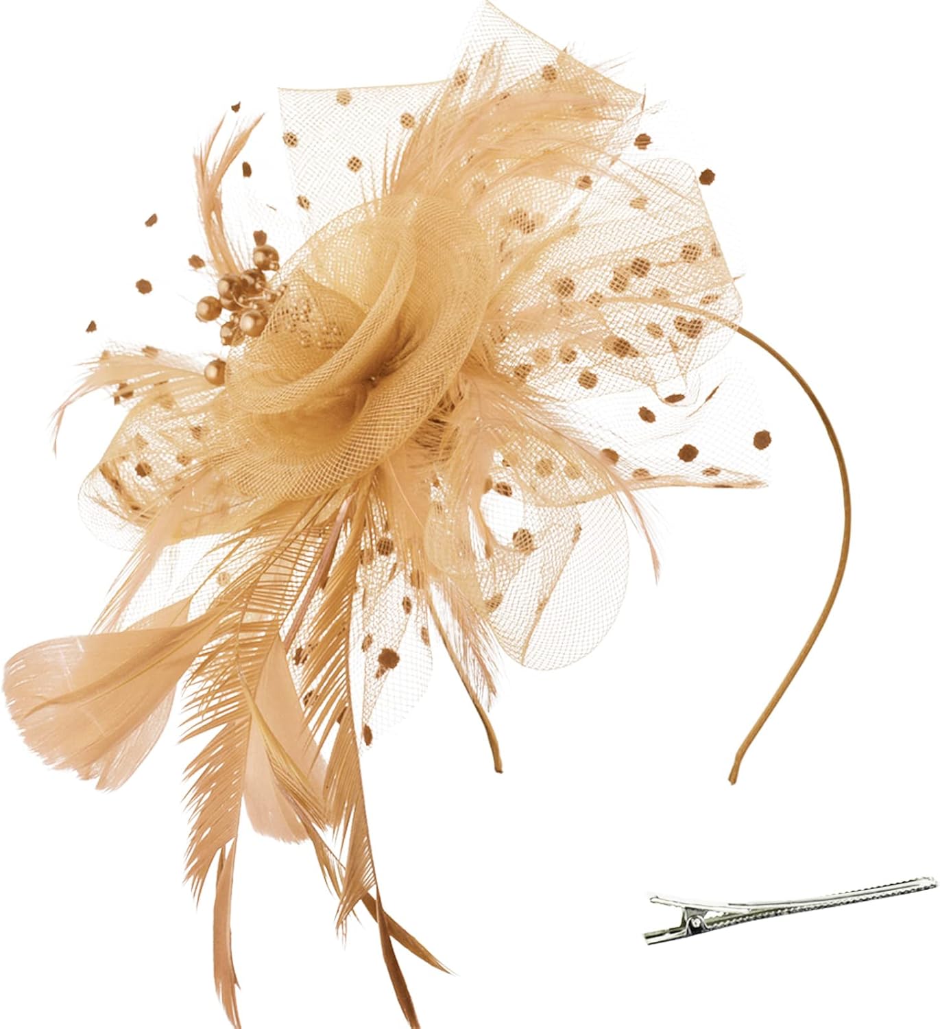 DRESHOW Fascinators Hat Flower Mesh Ribbons Feathers on a Headband and a Clip Tea Party Headwear for Girls and Women - Colors B
