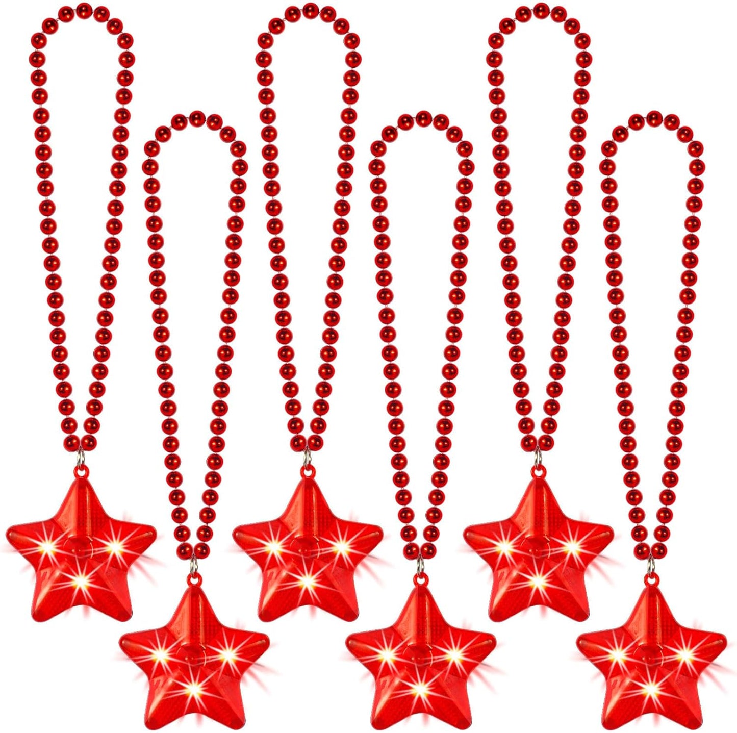 6 Pack Clear LED Glow Star Necklace Bulk Beaded Necklaces for Halloween Christmas Decorations Mardi Gras Party Favors