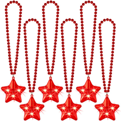 6 Pack Clear LED Glow Star Necklace Bulk Beaded Necklaces for Halloween Christmas Decorations Mardi Gras Party Favors