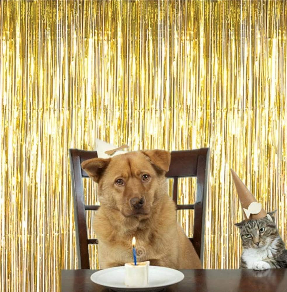 i-CHONY 2 Pcs 3.2ft x 8.2ft Champagne Gold Metallic Tinsel Foil Fringe Curtains Photo Booth Backdrop for Baby Shower Birthday Wedding Holiday Celebration Bachelorette Party Decorations