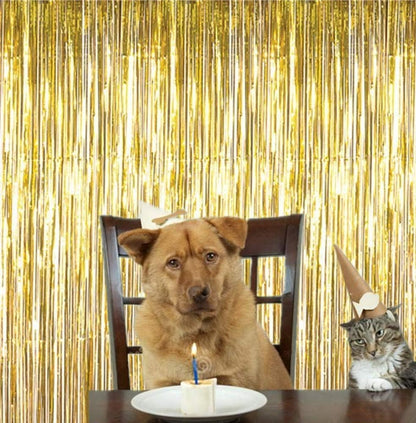 i-CHONY 2 Pcs 3.2ft x 8.2ft Champagne Gold Metallic Tinsel Foil Fringe Curtains Photo Booth Backdrop for Baby Shower Birthday Wedding Holiday Celebration Bachelorette Party Decorations