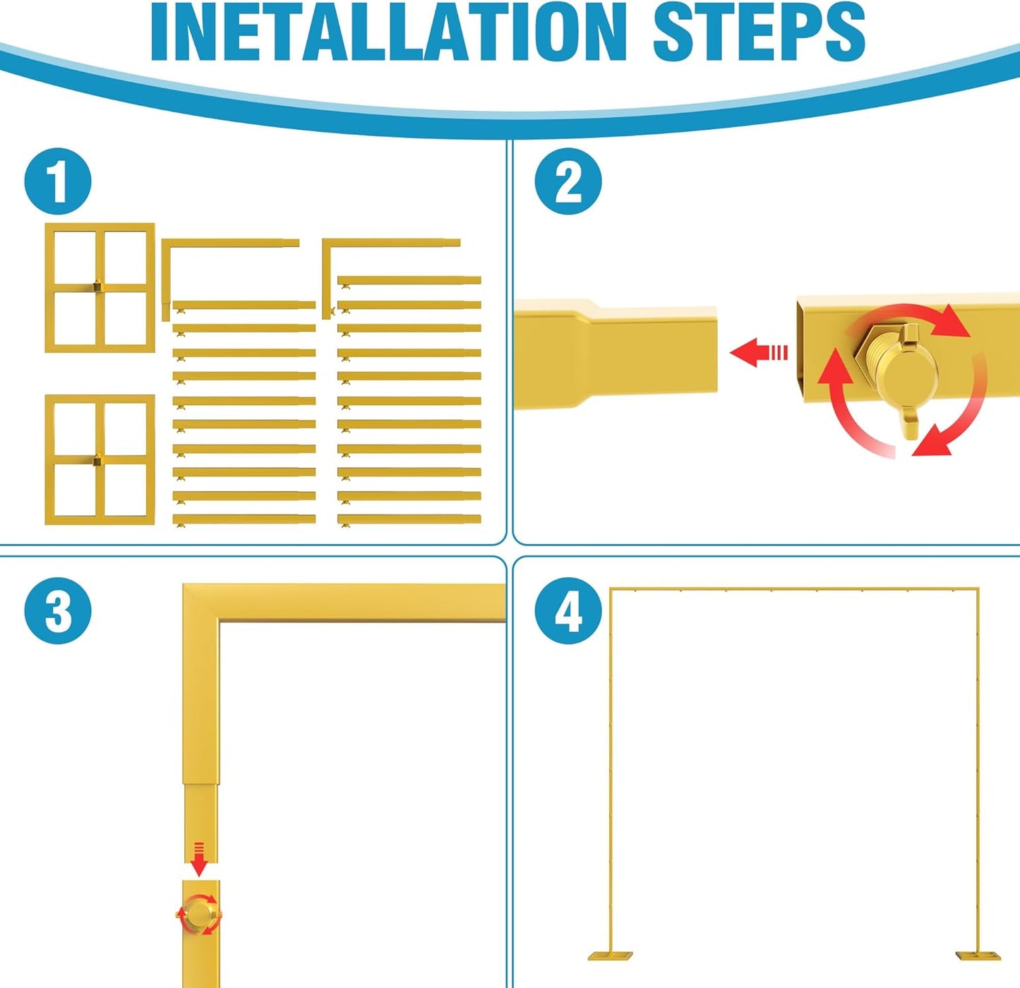 Fomcet 10FT x 10FT Backdrop Stand Heavy Duty with Base, Gold Portable Adjustable Pipe and Drape Kit, Square Metal Arch Party Frame for Wedding Birthday Parties Banquet Decorations