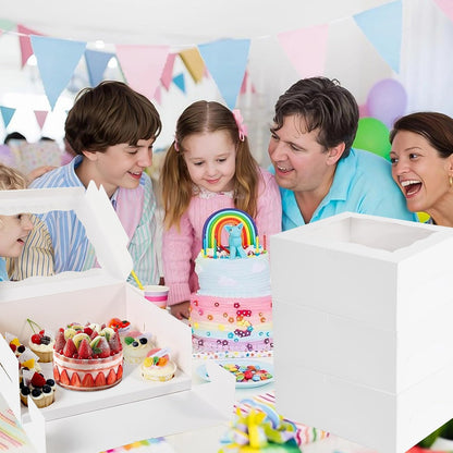 10 Packs Bento Cake and Cupcake Box 3 Holes Fit 2 Cupcakes and 1 Mini Cake Box with Clear Window and Stickers for Cake Cupcake Cookie or Easter and Mother’Day. (1+2/10pcs)