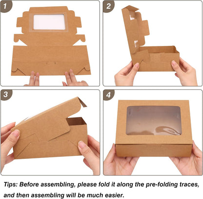 TOMNK 12pcs 8x6x2.5 Inches Brown Bakery Boxes with Window, Cookie Boxes for Chocolate Strawberries, Donuts, Cupcakes, Muffins and Dessert
