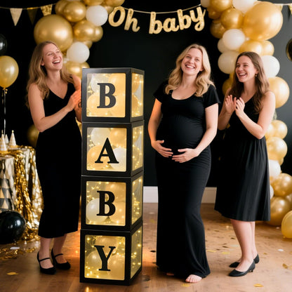 Ledido Transparent Balloon Boxes, Clear Balloon Boxes with 5 Pcs String Lights and 78 Letters for Baby Shower Gender Reveal 2026 New Year Grad Party Birthday Anniversary Bridal Decor - 5 White Boxes