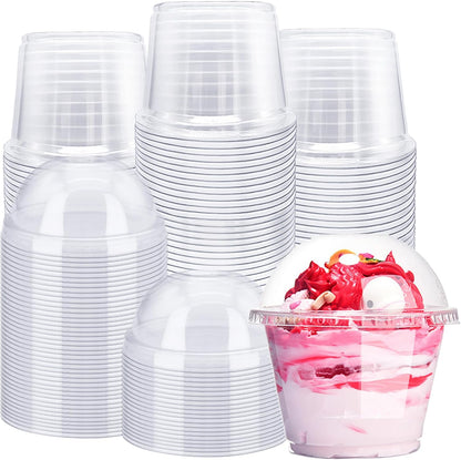 Alaeseje 50 Pack 8oz Disposable Clear Plastic Cups with Dome Lids(Hole in the Lid),PET Dessert Cups,Disposable Snack Bowls for Ice Cream,Cake,Fruit,Parfait, Pudding and Jello Shot