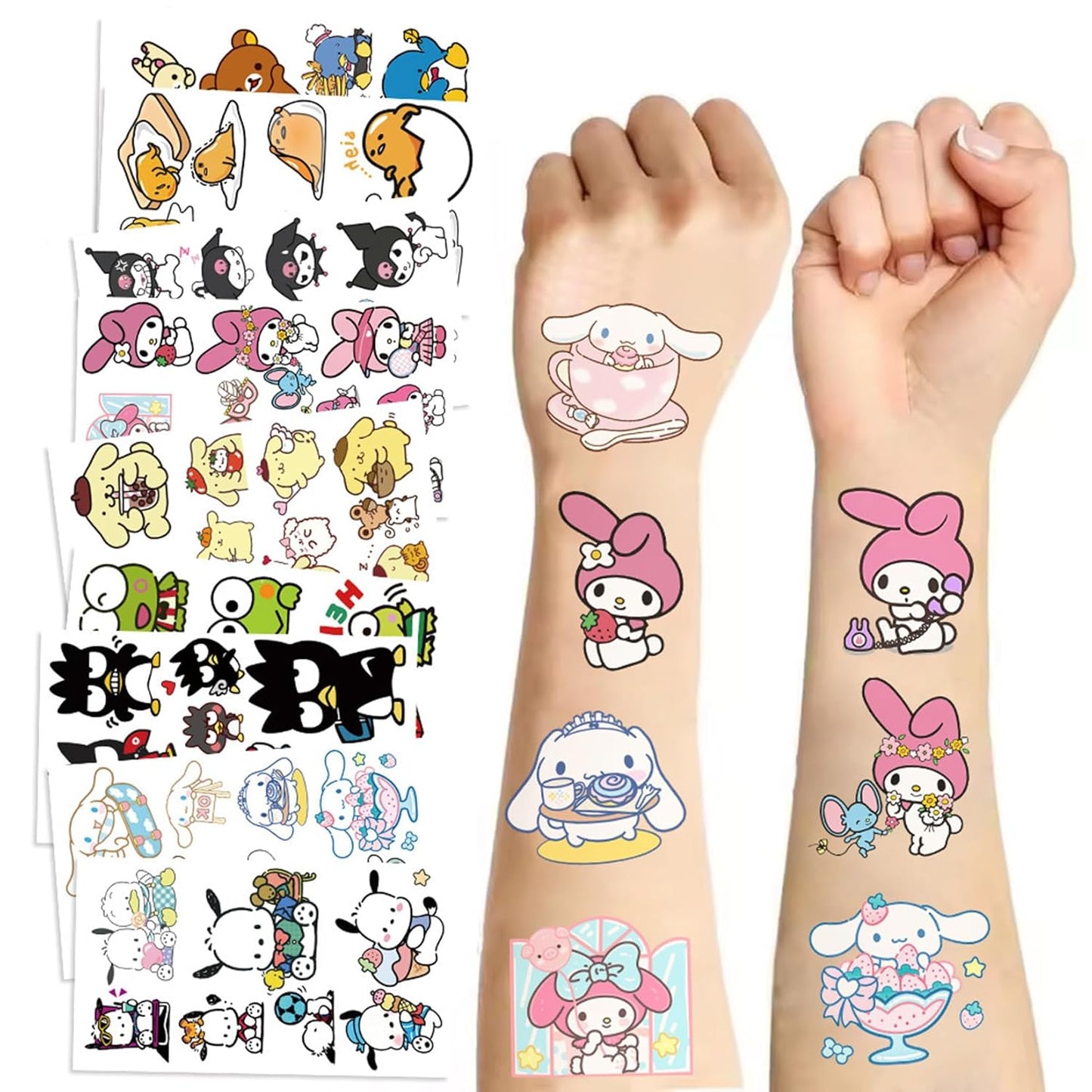 Cartoon My Melody Kuromi Cinnamoroll Pompompurin Keroppi Temporary Tattoos & Face Stickers,Party Favors,Tattoos Art Make up Deco BJHSL