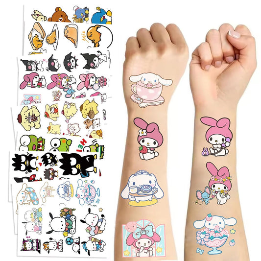 Cartoon My Melody Kuromi Cinnamoroll Pompompurin Keroppi Temporary Tattoos & Face Stickers,Party Favors,Tattoos Art Make up Deco BJHSL