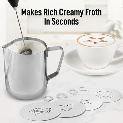 Zulay Kitchen Powerful Milk Frother AA Batteries Included – Ultra Fast Handheld Drink Mixer with Stainless Steel Whisk Stirrer for Coffee, Protein, Matcha & More, Frother Wand Electric Frothmate Black - Colors E
