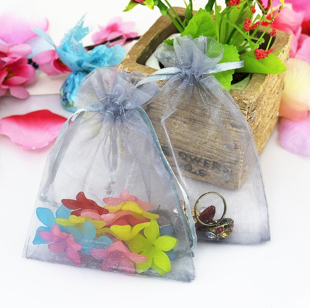 Wudygirl 100pcs 5X7 Inches White Organza Bags Christmas Drawstring Pouches Party Wedding Favor Bags Goodie bags(White 5x7)