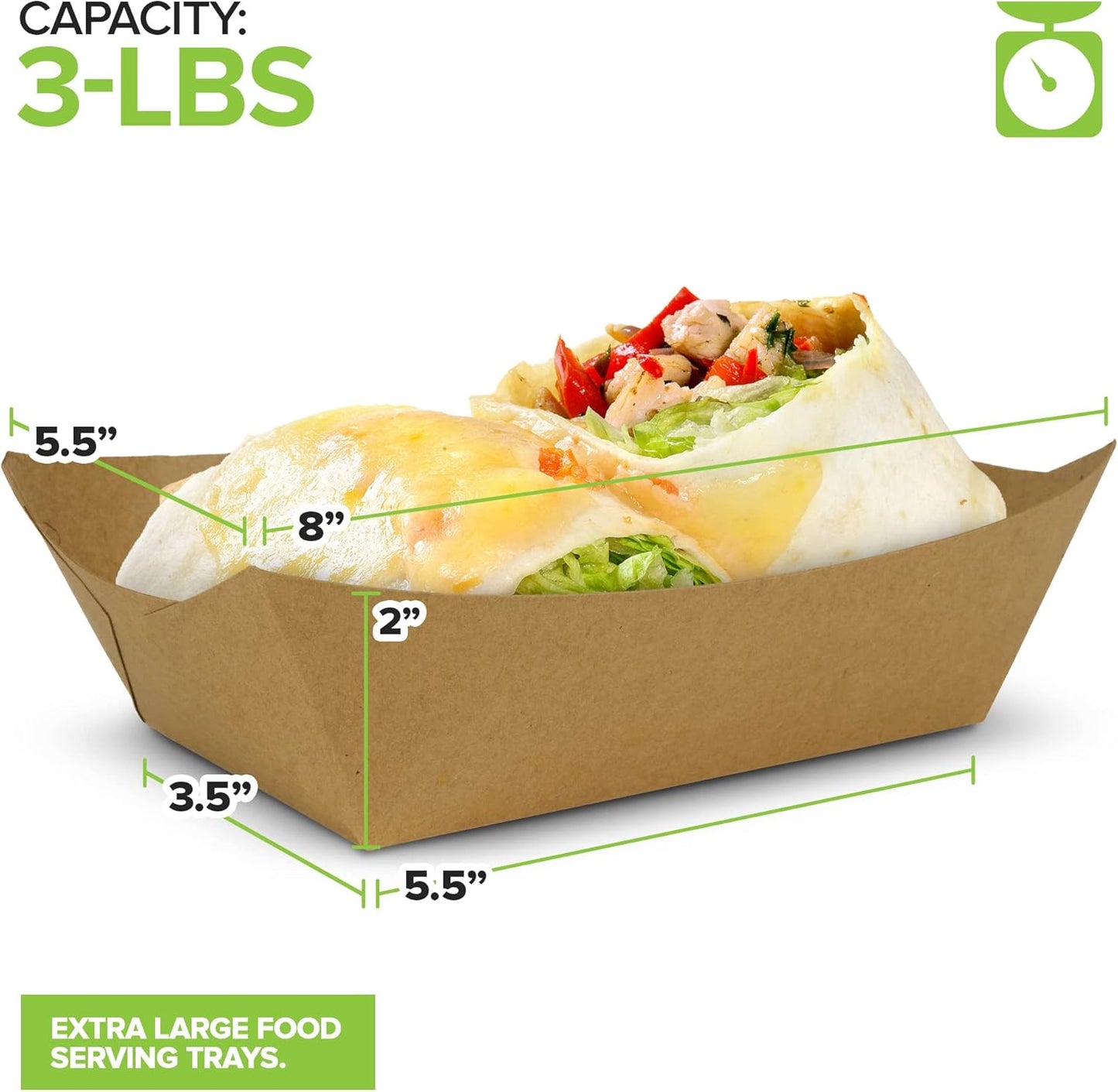 [250 Pack] Medium Disposable Brown Kraft Paper Food Trays, 1-Lb Concession Tray, Serving Boats for Party Snacks, Taco Bar, Seafood, Nachos Plates