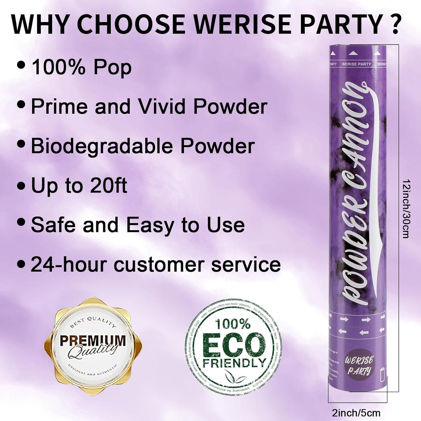Red Powder Cannon Poppers, WERISE Party Biodegradable Smoke Poppers Cannon 12 Inch Powder Poppers for Birthday Party Valentines Day and Graduation 2 Pack