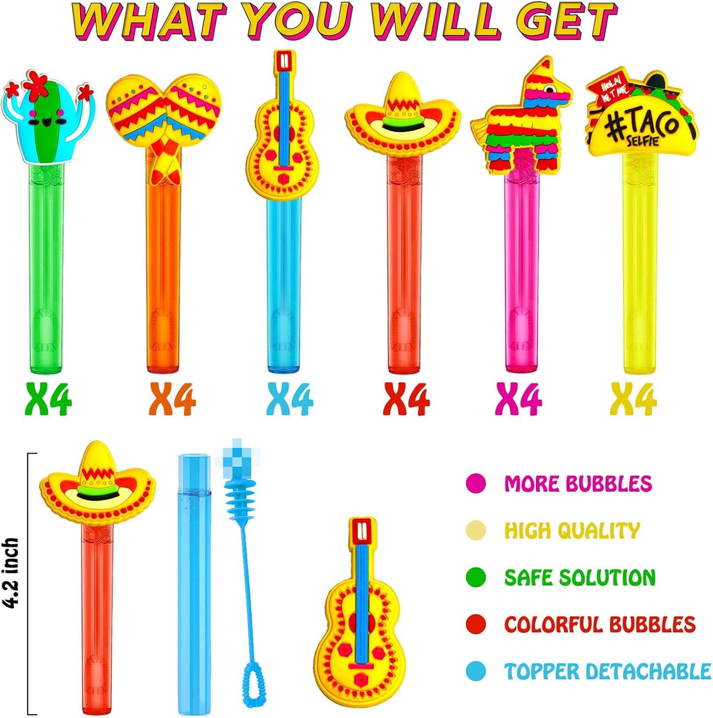 uoyoi Fiesta Party Favors,24Pcs Mexican Taco Bubble Wand for Cinco De Mayo Fiesta Birthday Party Supplies,Classroom Prizes Pinata Goodie Bag Stuffers Gifts