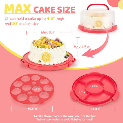 Cake Carrier with Lid and Handle, Ohuhu BPA-Free Cake Containers Cake Holder for 10 inch Cake with 2 Handle Cupcake Carrier - Plastic Cover Two Sided Base for Transport Pie Nut Fruit Mothers Day Gifts
