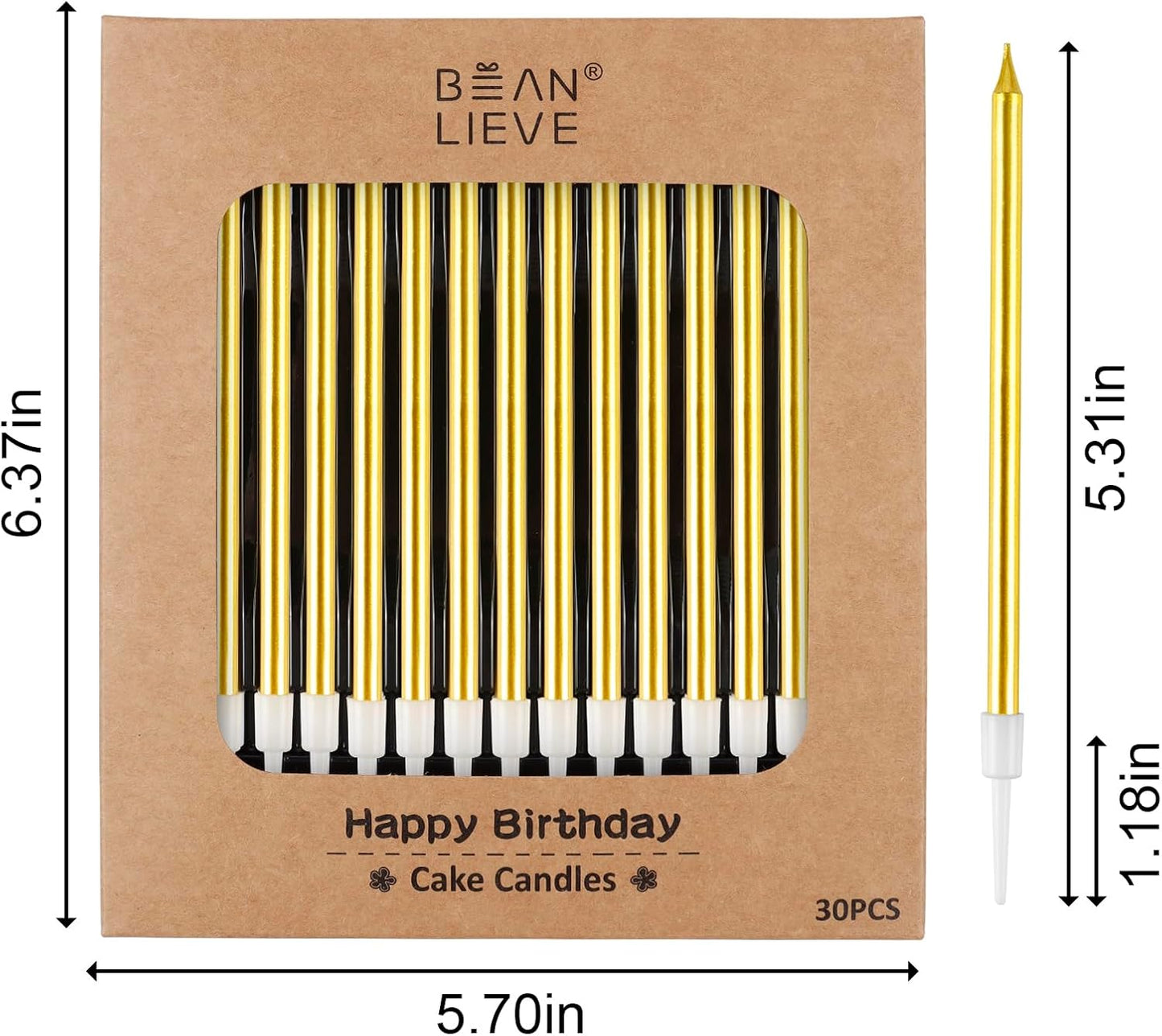 BEAN LIEVE 30-Count Champagne Gold Long Thin Metallic Birthday Candles, Cake Candles, Birthday Parties, Wedding Decorations, Party Candles, Cake Decorations