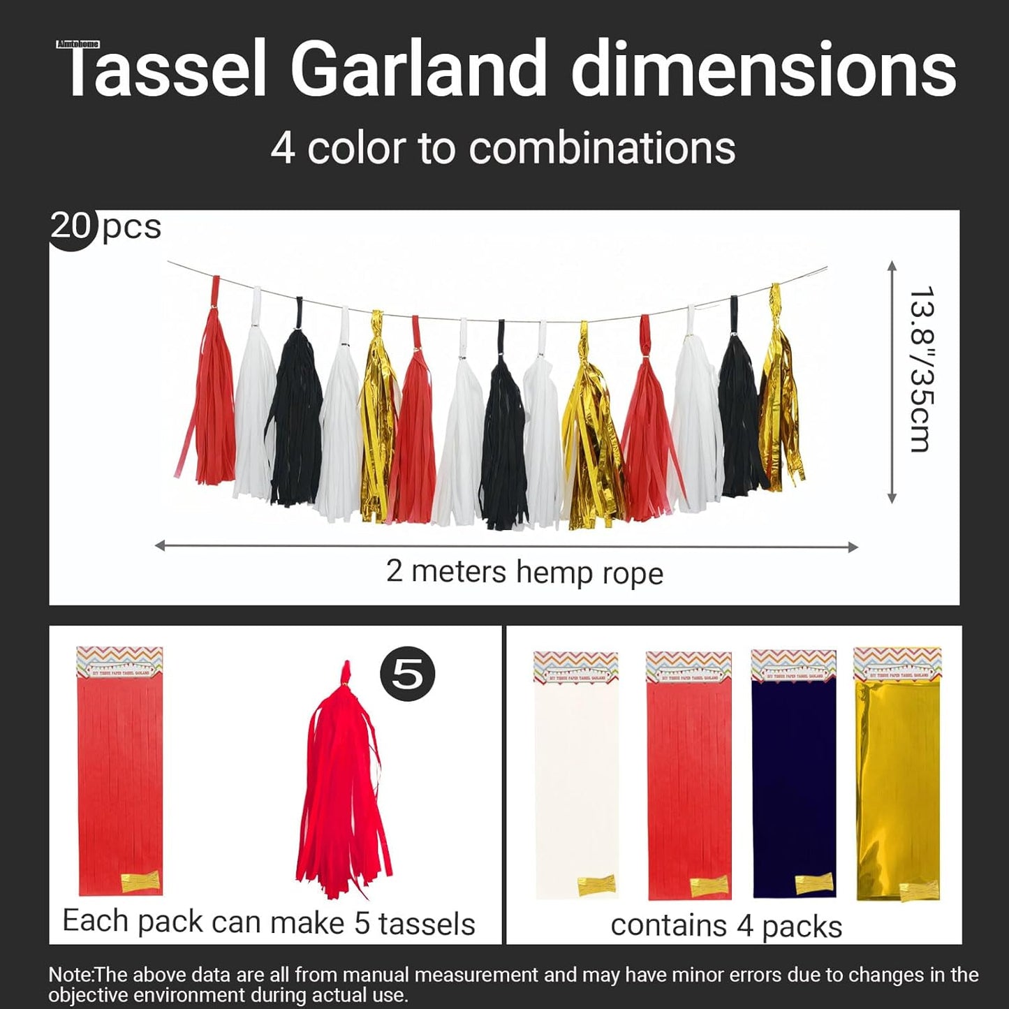 Tassel Garland Tissue Paper Tassel Banner,Tassels Party Decorations for Wedding,Birthday,Bridal/Baby Shower,Pack of 15 (Burgundy/Black/Silver)