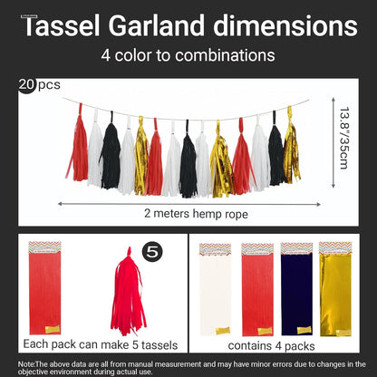 Tassel Garland Tissue Paper Tassel Banner,Tassels Party Decorations for Wedding,Birthday,Bridal/Baby Shower,Pack of 15 (Burgundy/Black/Silver)