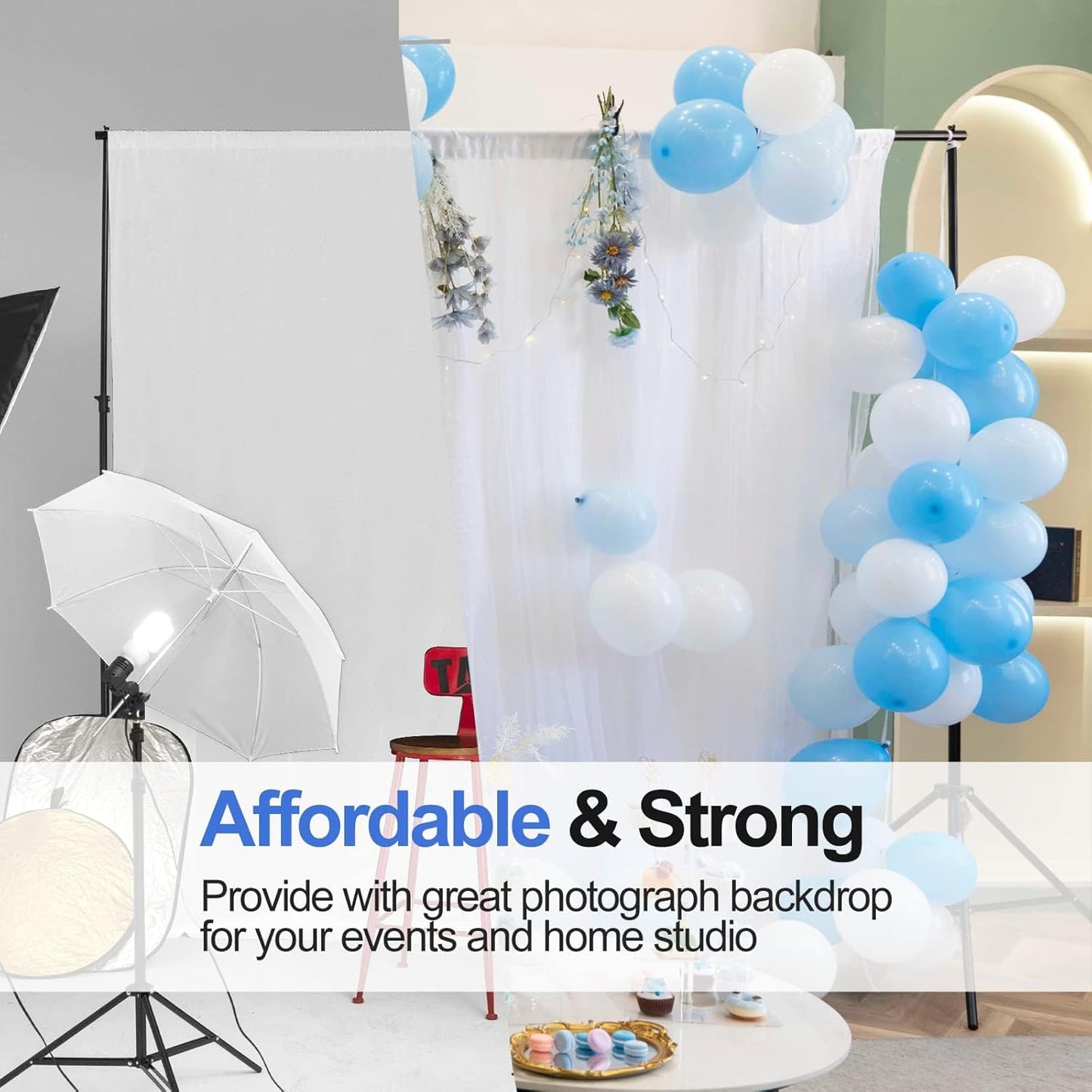 EMART Backdrop Stand 10x7ft(WxH) Photo Studio Adjustable Background Stand Support kit with 2 Crossbars, 8 Clamps, 2 Sandbags and Carry Bag for Parties, Events Decoration, Wedding, Photography -White