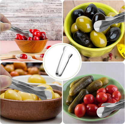 6 Pieces Long Handle Pickle Fork Olive Spoon with Drain Hole Strainer Kitchen Serving Tongs Set, Stainless Steel Pickle Picker for the Jar Cucumber Arugula Caper