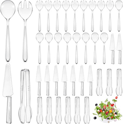 40 Set Disposable Plastic Serving Utensils Include10 Pcs 6.3" Serving Tongs 10 Spoons 10 Forks 10 Knives for Buffets Food Home Weddings Family Gathering Birthday Party Supplies(Black)