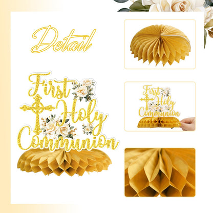 First Holy Communion Honeycomb Centerpieces, Baptism Decorations, God Bless Religious Party Table Decor, First Communion Table Centerpiece, Christening Baby Shower Party Decorations 9PCS