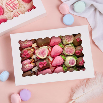 ZORRITA 30 Pack Auto Pop-up Cookie Boxes with Window, 12" x 8" x 2.5" White Bakery Boxes Treat Boxes for Chocolate Covered Strawberries, Breakable Heart, Sugar Cookies, Cake Pops, Donuts, Pastries
