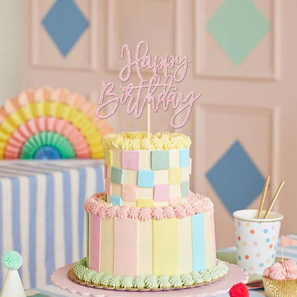 ZHUOWEISM 1 PCS Gold Happy Birthday & Anniversary Cake Topper
