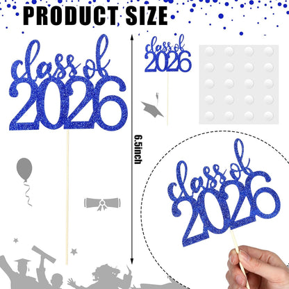 Amyhill 24 Pcs 2026 Graduation Decorations Class of 2026 Graduation Centerpiece Sticks Glitter Double Sided for Table Grad Party Decorations for Vase Table Toppers Supplies(Black)