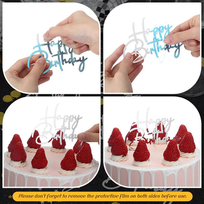 Barydat 24 Pieces Gold Happy Birthday Cake Toppers Mirror Acrylic Cupcake Topper Happy Birthday Sign for Cake Side Cupcake Decorations, 6 Styles