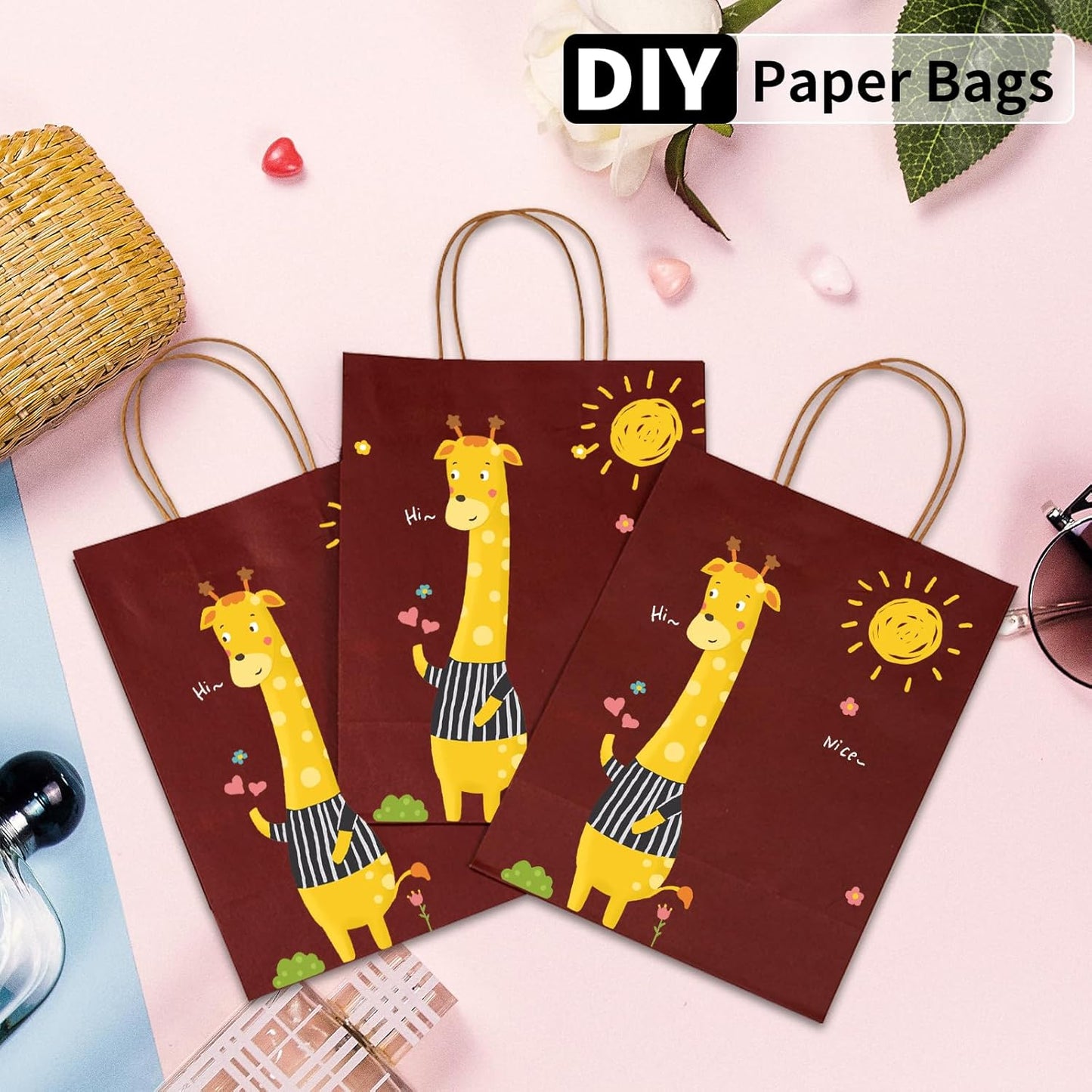 RACETOP 32 Pack Small Paper Gift Bags with Handles, 5.8"×3.2"×8.25" Kraft Paper Party Favor Bags Bulk for Kids Birthday, Baby Shower, Crafts, Wedding, Party Supplies (8 Colors)