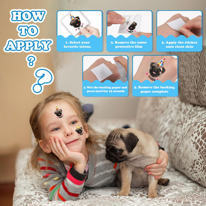 96 PCS Dog Pet Pre-Cut Temporary Tattoos for Kids | Super Cute First Themed Birthday Party Favors, Supplies, Decorations, Animal Fake Tattoo Stickers (Multiple)