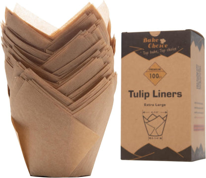 Bake Choice Nordic Paper 100pcs Extra Large Size Natural Tulip Cupcake Liners for Baking, Large Muffin Liners, Cupcake Wrapper for Party, Christmas