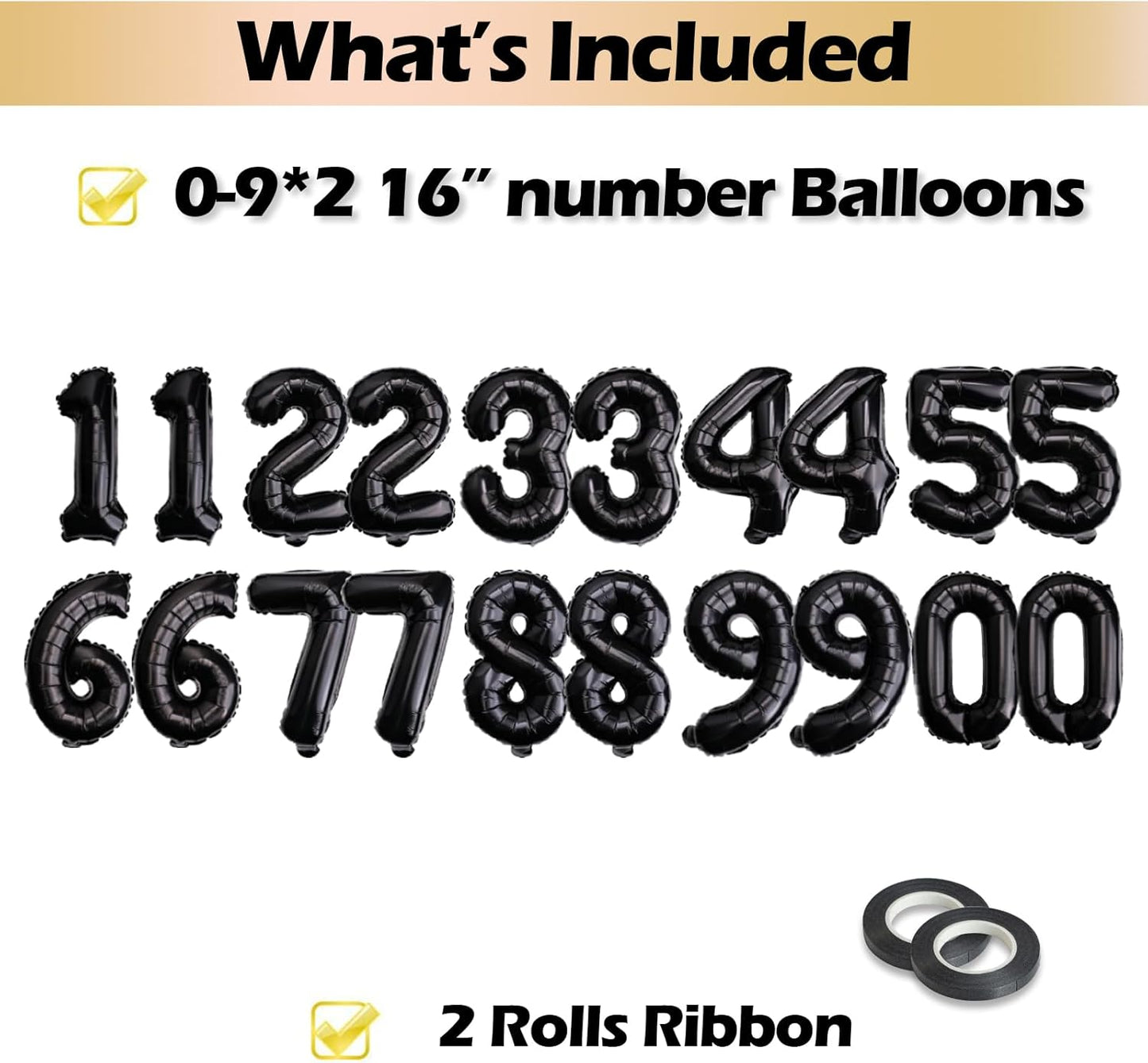 [20 Pcs] 16" Gold Foil Number Balloons (2 sets of 0-9) - Mylar Aluminum Hanging Decorations for Graduation, Birthday, Christmas & New Year's Eve Parties