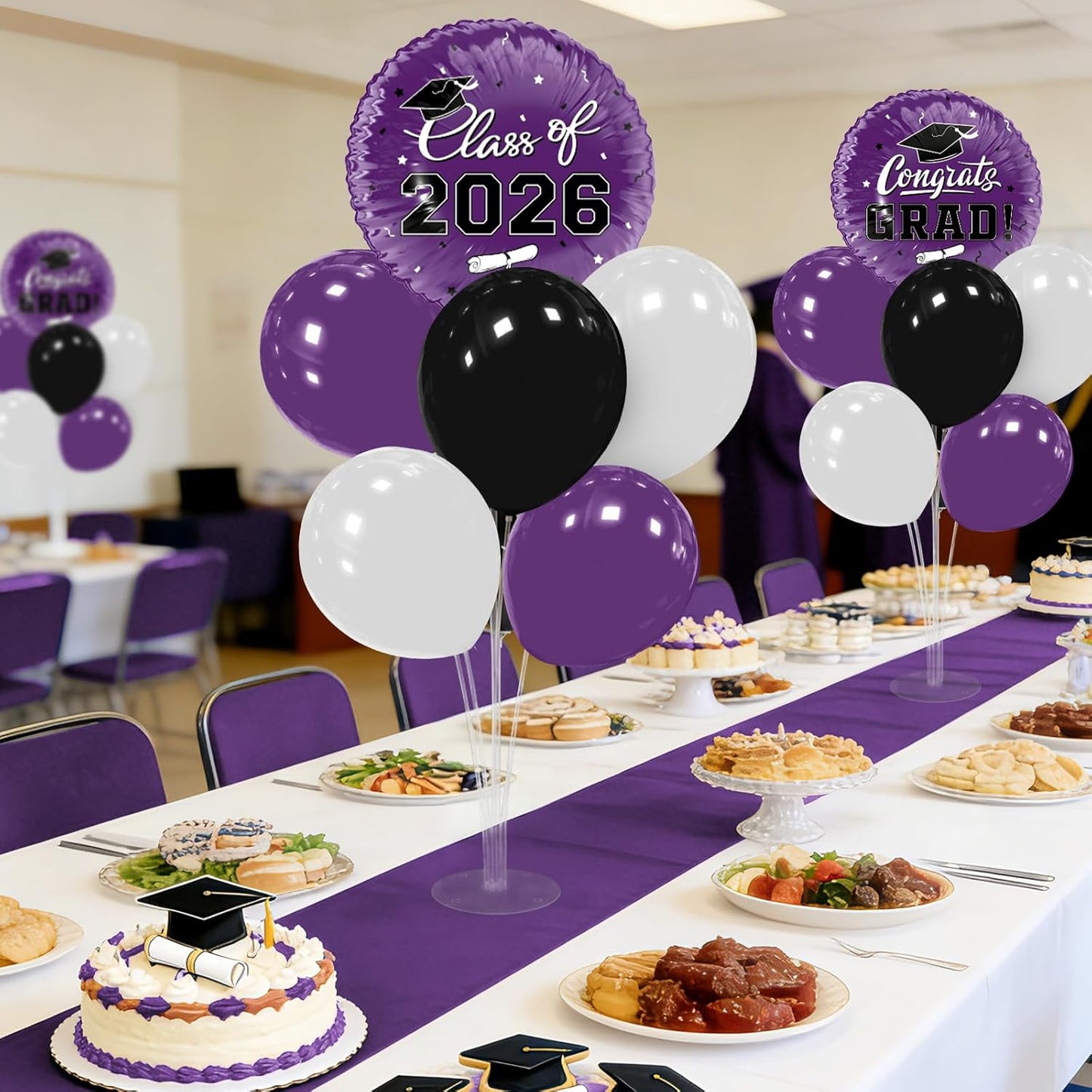 Graduation Decorations - 4 Set Balloon Stands, Class of 2026 Congrats Grad Table Centerpieces for Graduation Party Supplies(Gold& Black)