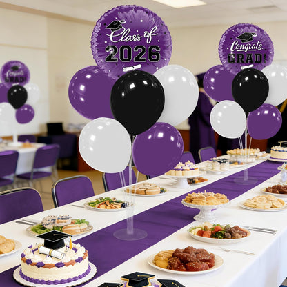 Graduation Decorations - 4 Set Balloon Stands, Class of 2026 Congrats Grad Table Centerpieces for Graduation Party Supplies(Gold& Black)