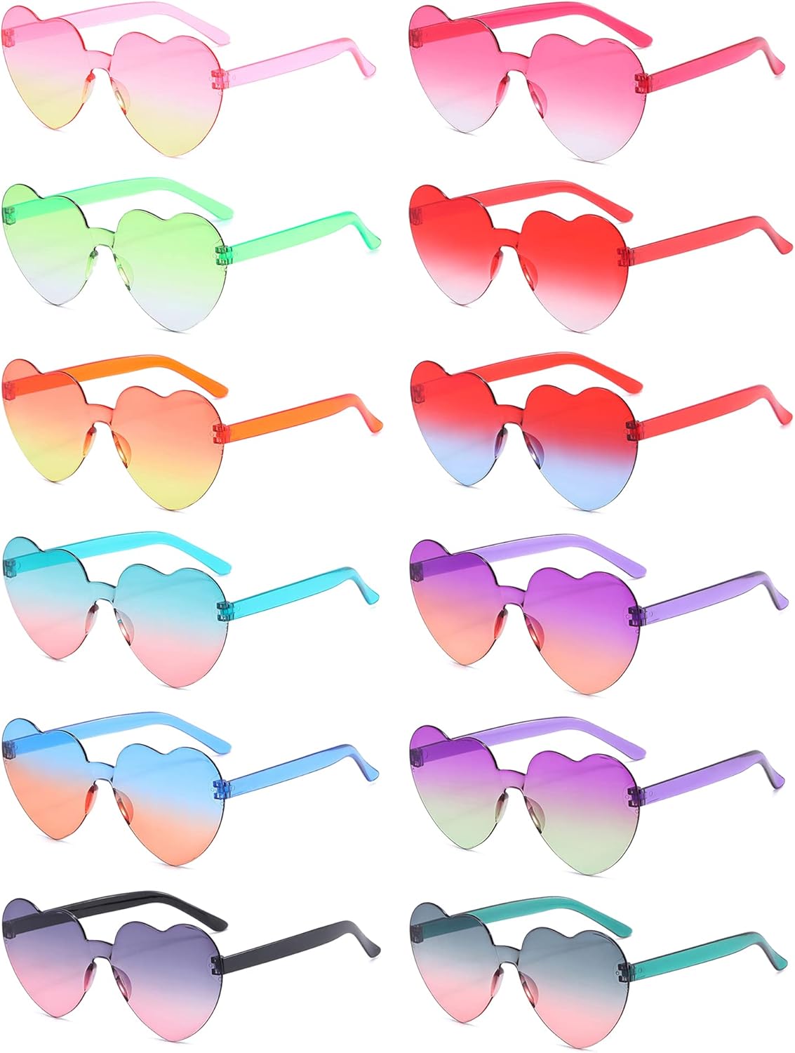 LIULIUBTY Heart Shaped Rimless Sunglasses 12Pack, Bachelor Party Cool Colorful Funky Sunglasses