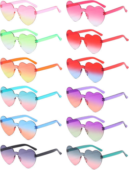 LIULIUBTY Heart Shaped Rimless Sunglasses 12Pack, Bachelor Party Cool Colorful Funky Sunglasses