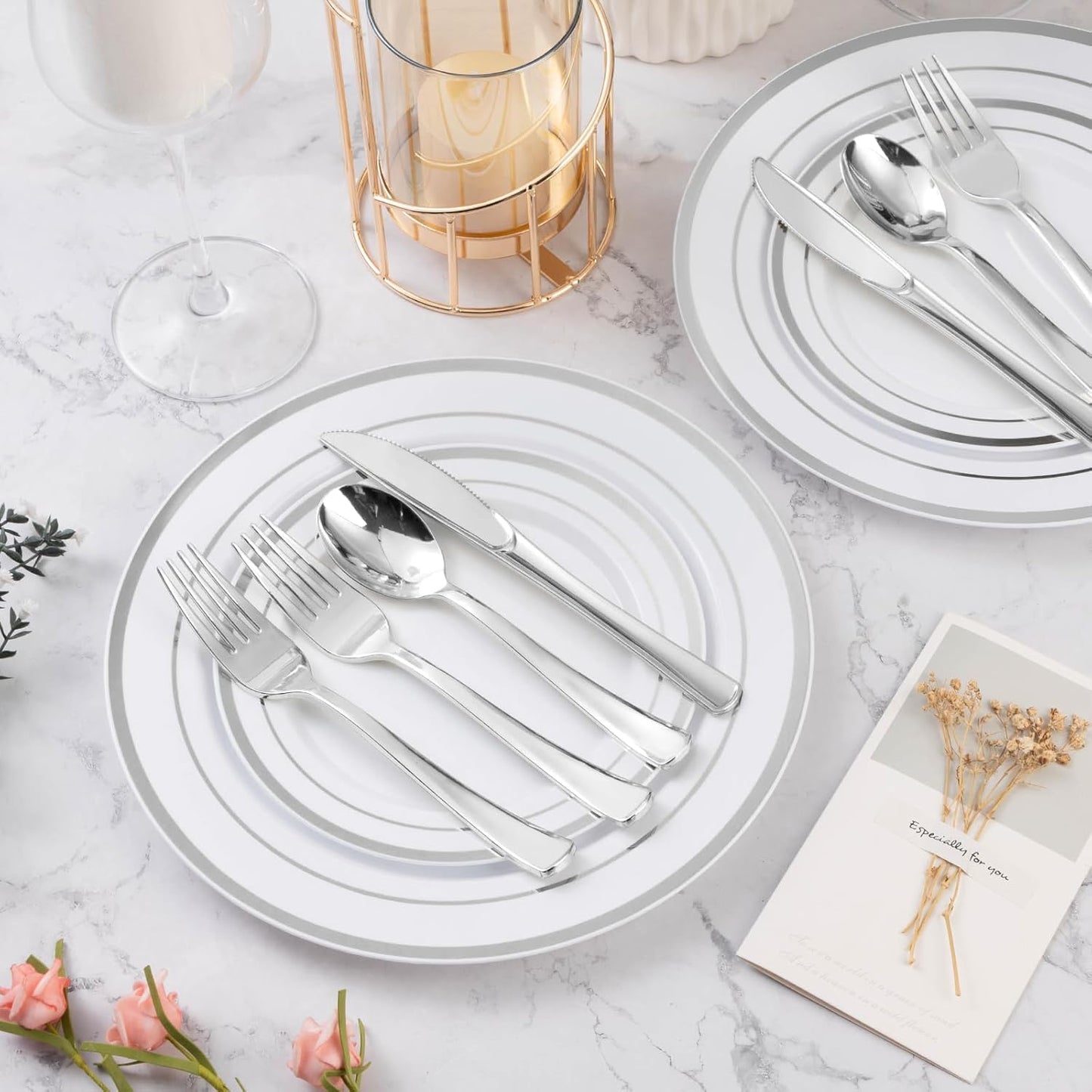 BESTVIP 60PCS Gold Plastic Silverware, Disposable Utensils, Heavy Duty Cutlery Set of 30 Forks, 15 Spoons, 15 Knives for Party, Christmas, Wedding, Catering and Daily Use