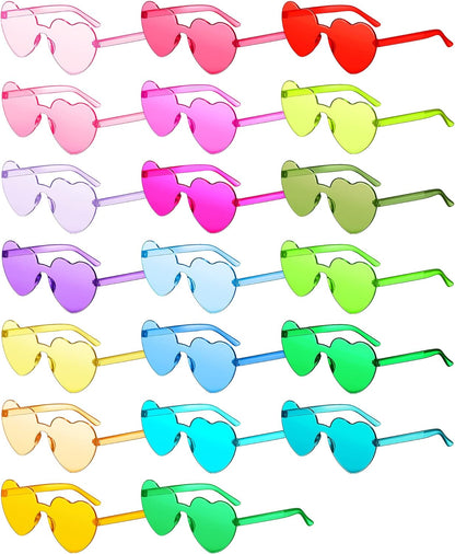Frienda 20 Pairs Heart Shaped Sunglasses Rimless Candy Color Glasses for Women Men Party Favor