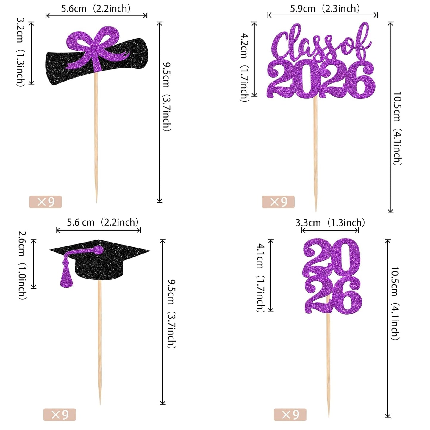 36 PCS 2026 Graduation Theme Cupcake Toppers Glitter Class of 2026 Grad Cap Diploma Cupcake Picks 2026 Graduation Theme Party Cake Decorations Supplies Deep Blue